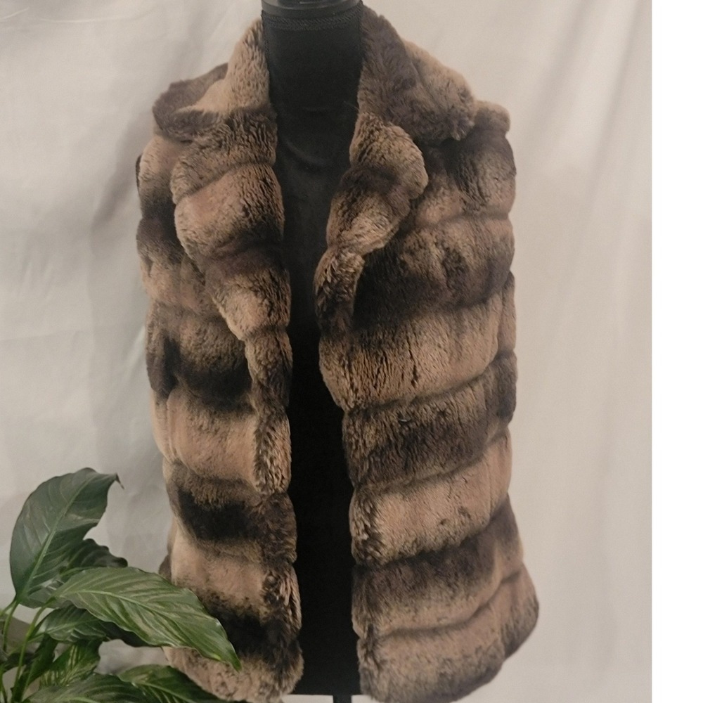 Antonio Melani Faux Fur Vest Brown Tan Imitation Sable‎ Flocking Small